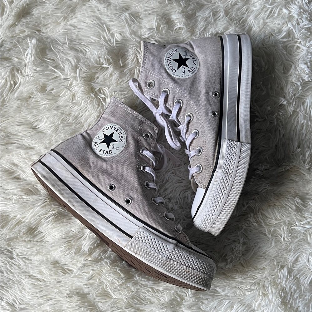 Converse High Top Sneakers in Light Taupe and White